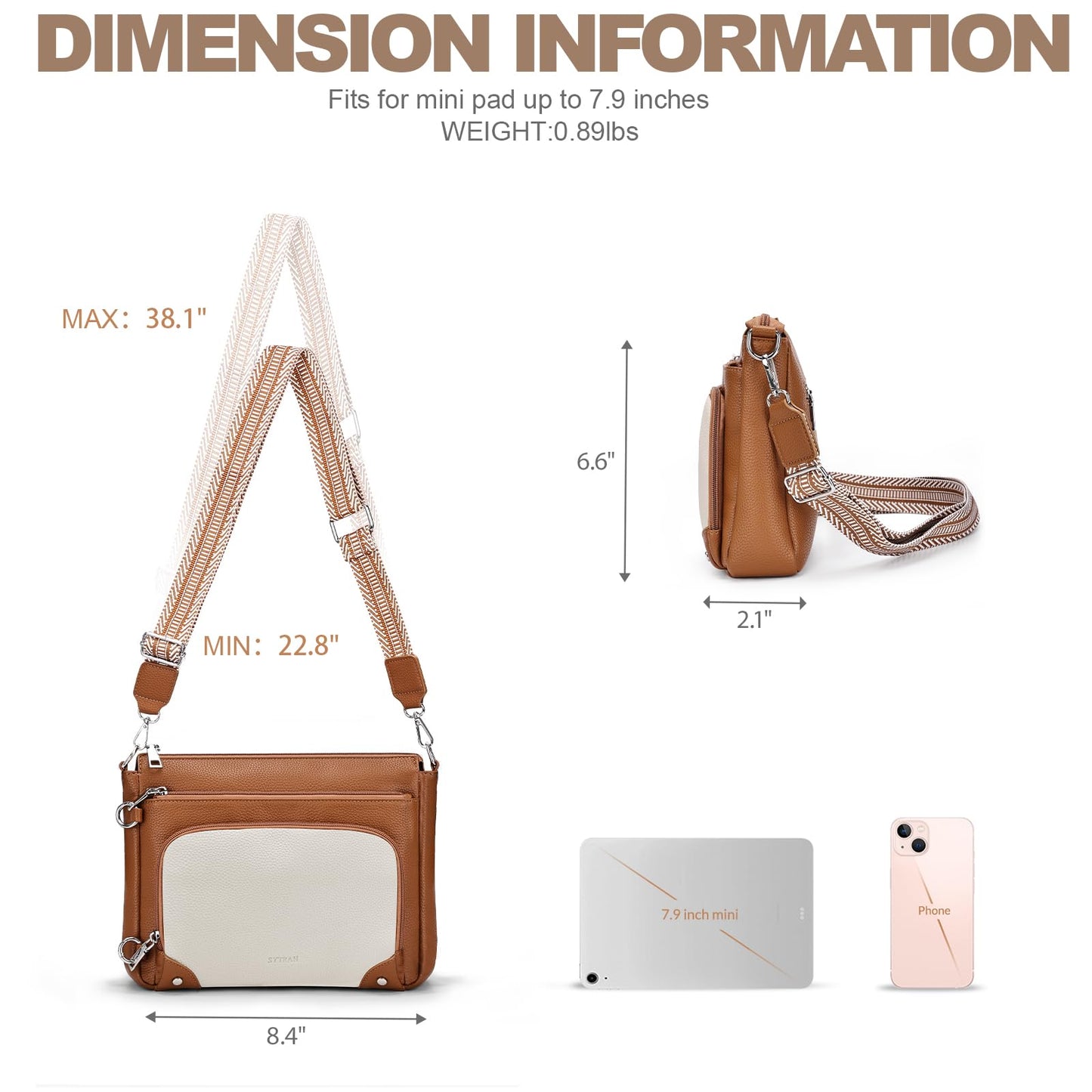 SYTRAH Anti-Theft Crossbody Purse for Women, Crossbody Shoulder Bag with Built-in Wallet & RFID Blocking for Travel Workout Beige Brown