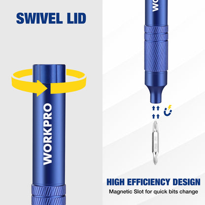 WORKPRO 24-in-1 Precision Screwdriver Sets, Pen Style Manual Screw driver, 24 pcs Tough S2 Steel Small Screwdriver Bits, Ideal for Eyeglass, Watch, Laptop, Phone, Jewelry and Electronic, Blue