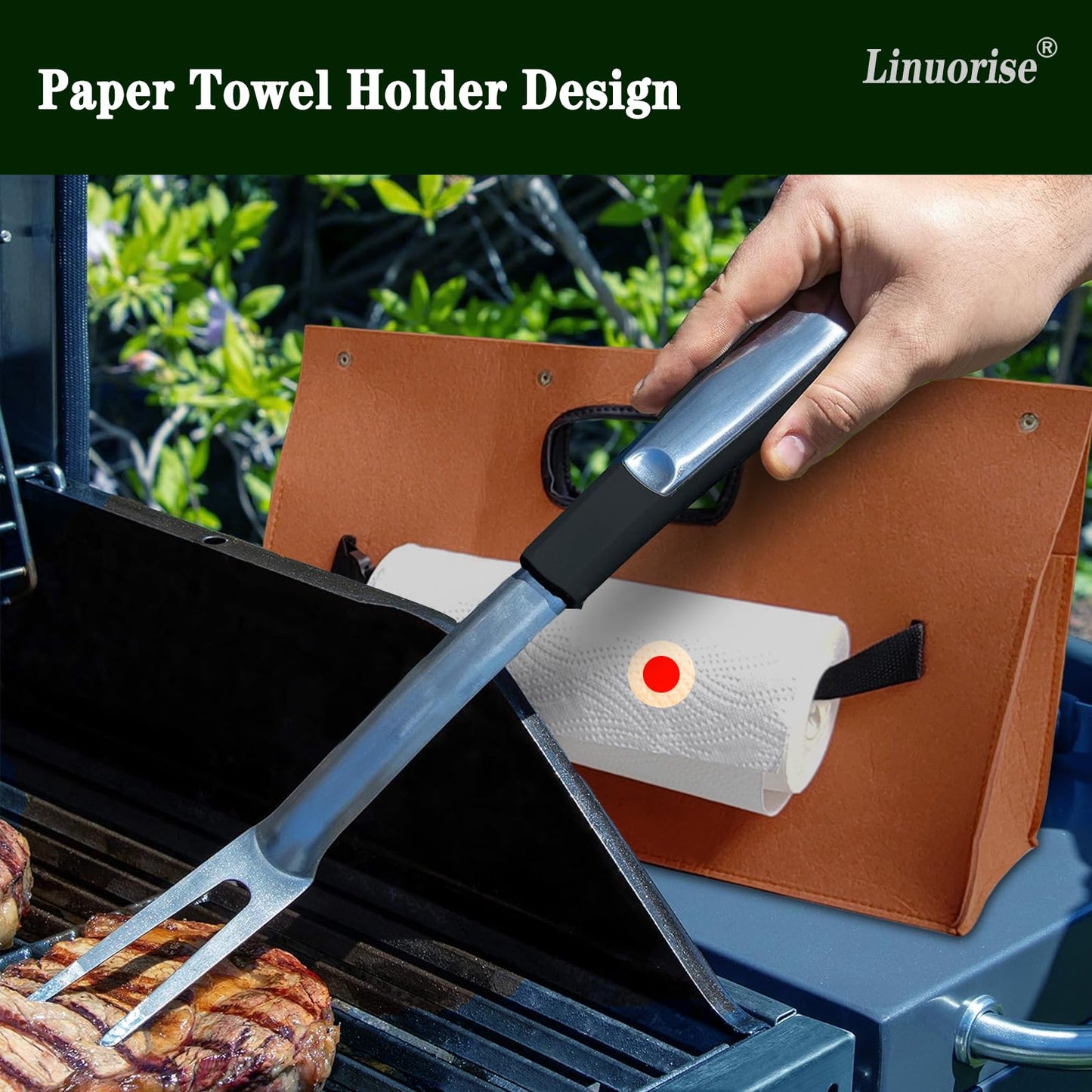 Linuorise Grill Accessory Storage Bag, BBQ Tools Storage, Grill Storage Bag, Storage Container for Grilling ; Men's BBQ Gifts!（Material：Thickened Felt Cloth）