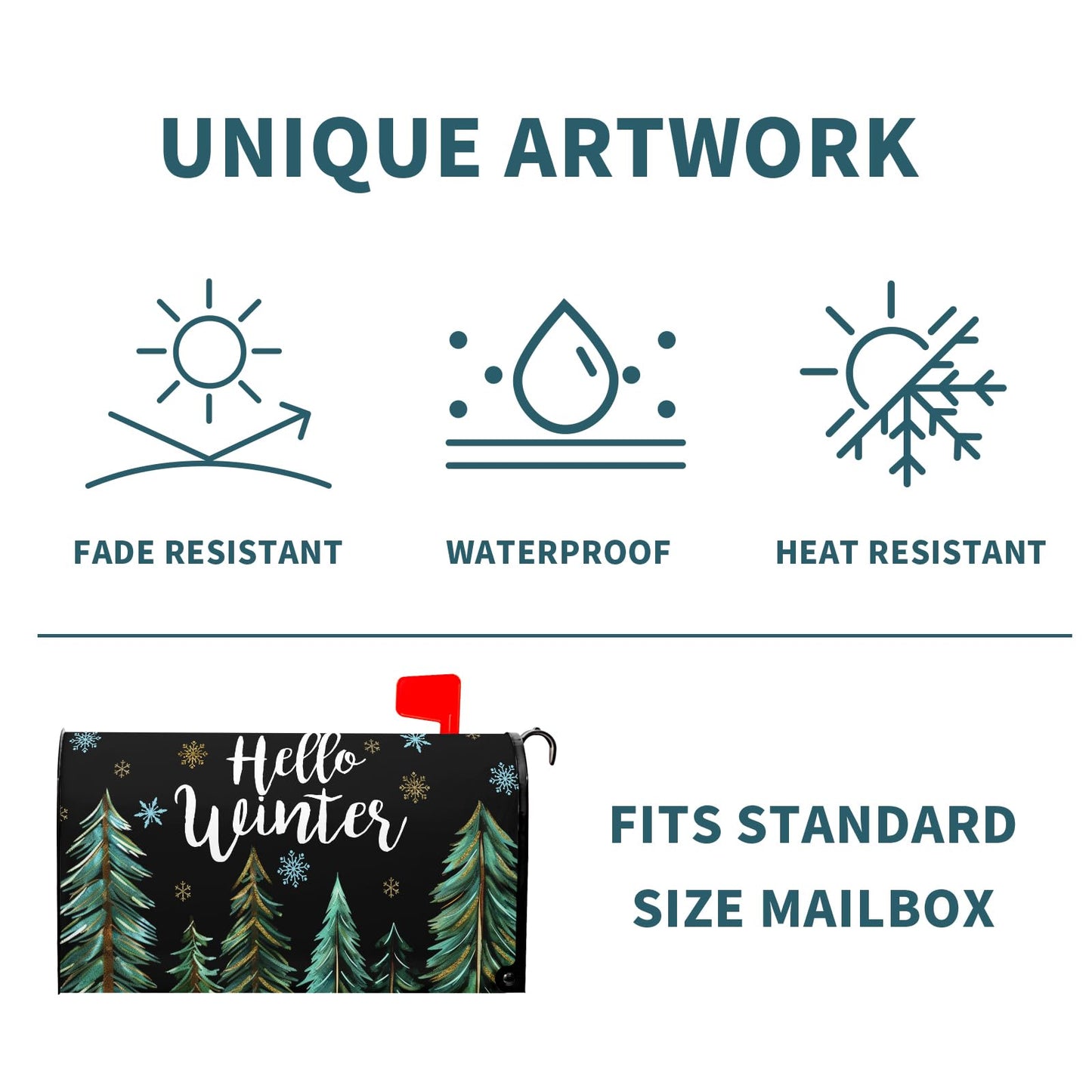 Hollw Winter Snowflakes Mailbox Cover Balck and Green Forest Mailbox Covers Magnetic Standard Size 21" X 18" Christmas Xmas Wrap Post Letter Box Decor for Home Outdoor Yard Garden