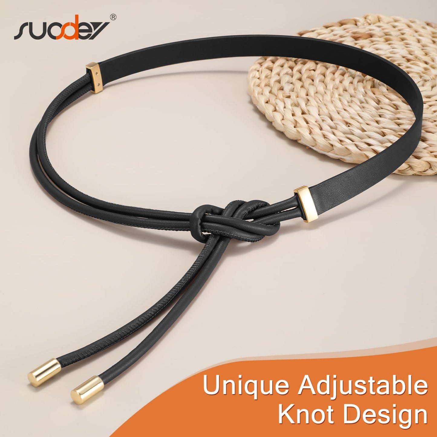 SUOSDEY Women Leather Knotted Thin Waist Belt for Dresses Jeans Pants Ladies Waist Rope Belts,Width 0.75"