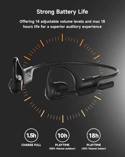 LOBKIN Open Ear Headphones with Mic, Bluetooth Headset with Noise Cancelling Microphone and Multipoint Connect, Wireless Bluetooth 5.4 Headset for Work Call Meeting Driving(Black)