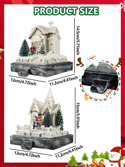 Kalolary Christmas Stocking Holders for Mantle,Set of 2 Christmas Village House Stocking Hangers with LED Lights Weighted Christmas Resin House Stocking Hooks for Fireplace Counter Window Party Decors