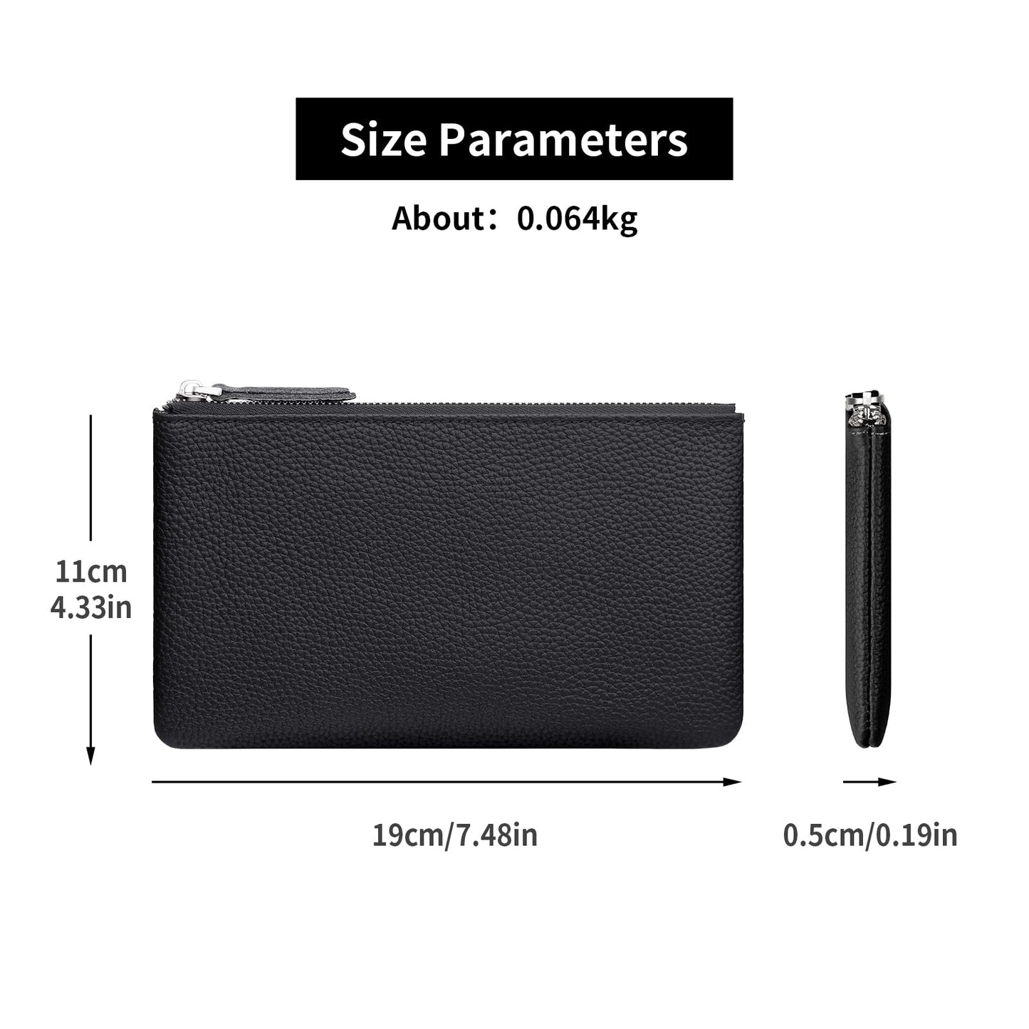 Genuine Leather Zipper Purse, Travel Makeup Bag With Zipper for Men Women Coin Bag Lipstick Cosmetic Accessories Organizer, Travel Kit Storage Pouch (Black)