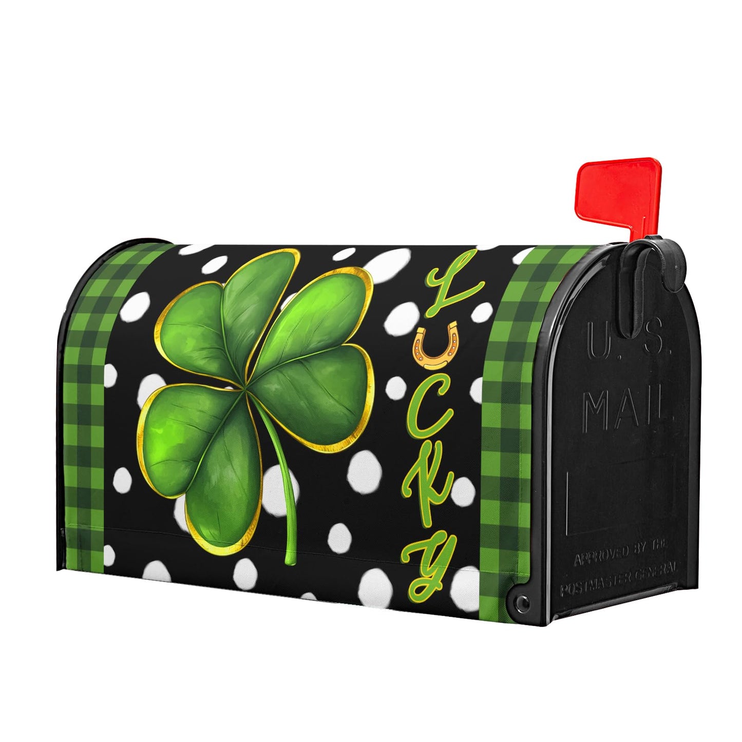 Happy St Patricks Day Mailbox Covers Magnetic Large Size 25X21 Inch St. Patrick's Day Shamrock Clover Welcome Mailbox Cover Lucky Green Buffalo Plaid Decor Post Letter Box Wrap for Irish Garden Yard