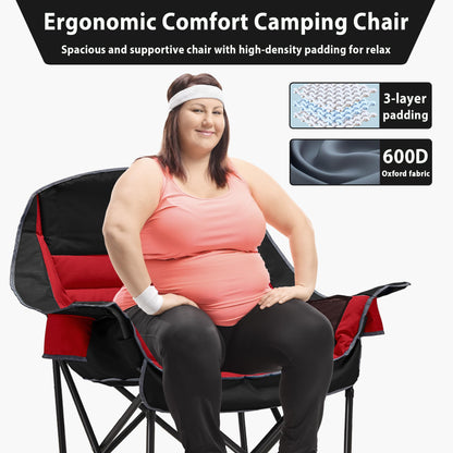 Youtanic Oversized Camping Chair, Portable Folding Camping Chairs with Side Pocket, Cup Holder and Carry Bag, Heavy Duty Outdoor Camping Chairs for Adults, Fishing, Sports, Trip, up to 400lbs, Style 5