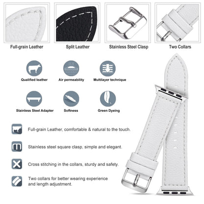 Fullmosa Compatible with Apple Watch Band Leather 49mm 46mm 45mm 44mm 42mm 41mm 40mm 38mm for iWatch Series 11/10/9/8/7/6/5/4/3/2/1, Ultra3/2/1, SE3/2/1, White + silver buckle