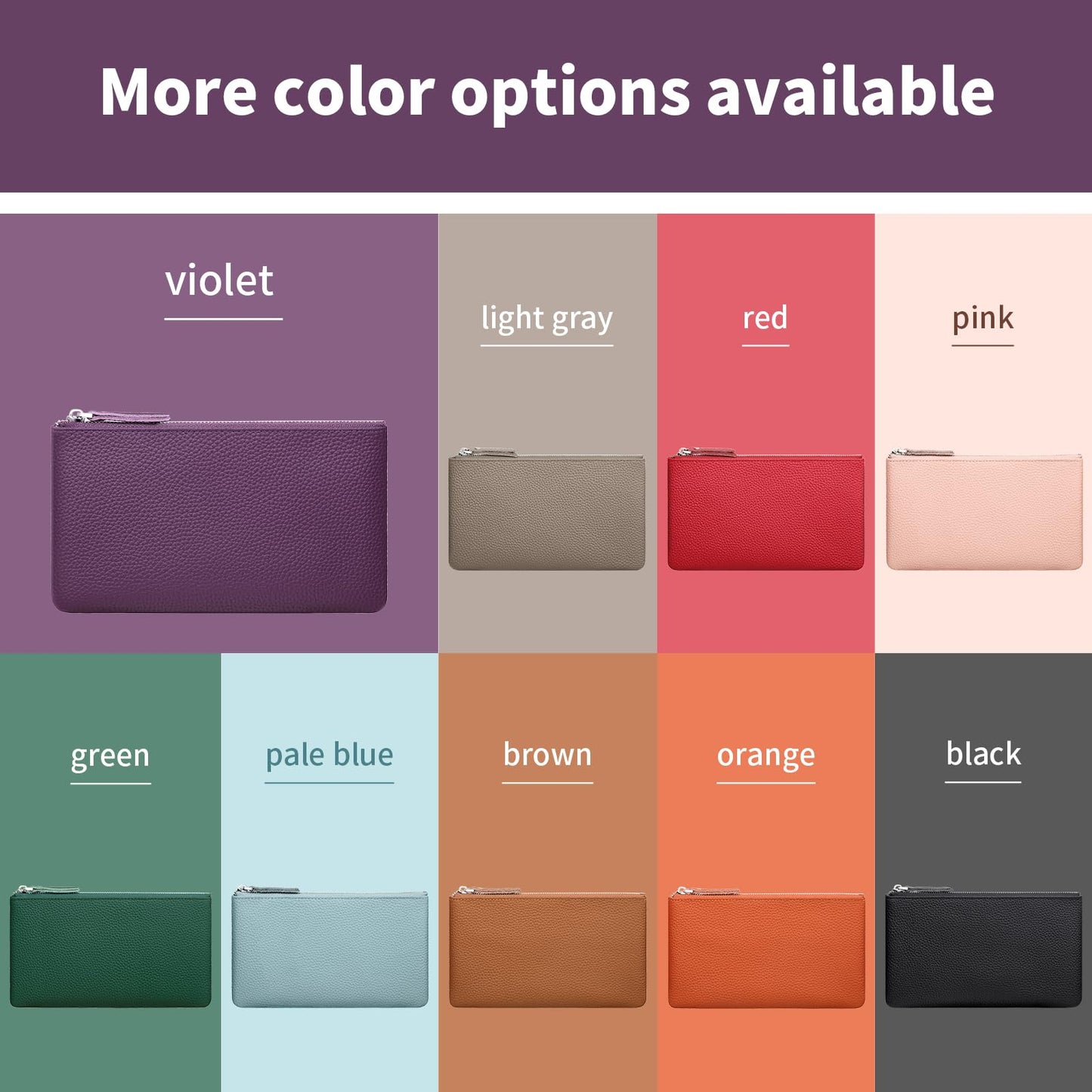 Genuine Leather Zipper Purse, Travel Makeup Bag With Zipper for Men Women Coin Bag Lipstick Cosmetic Accessories Organizer, Travel Kit Storage Pouch (Purple)