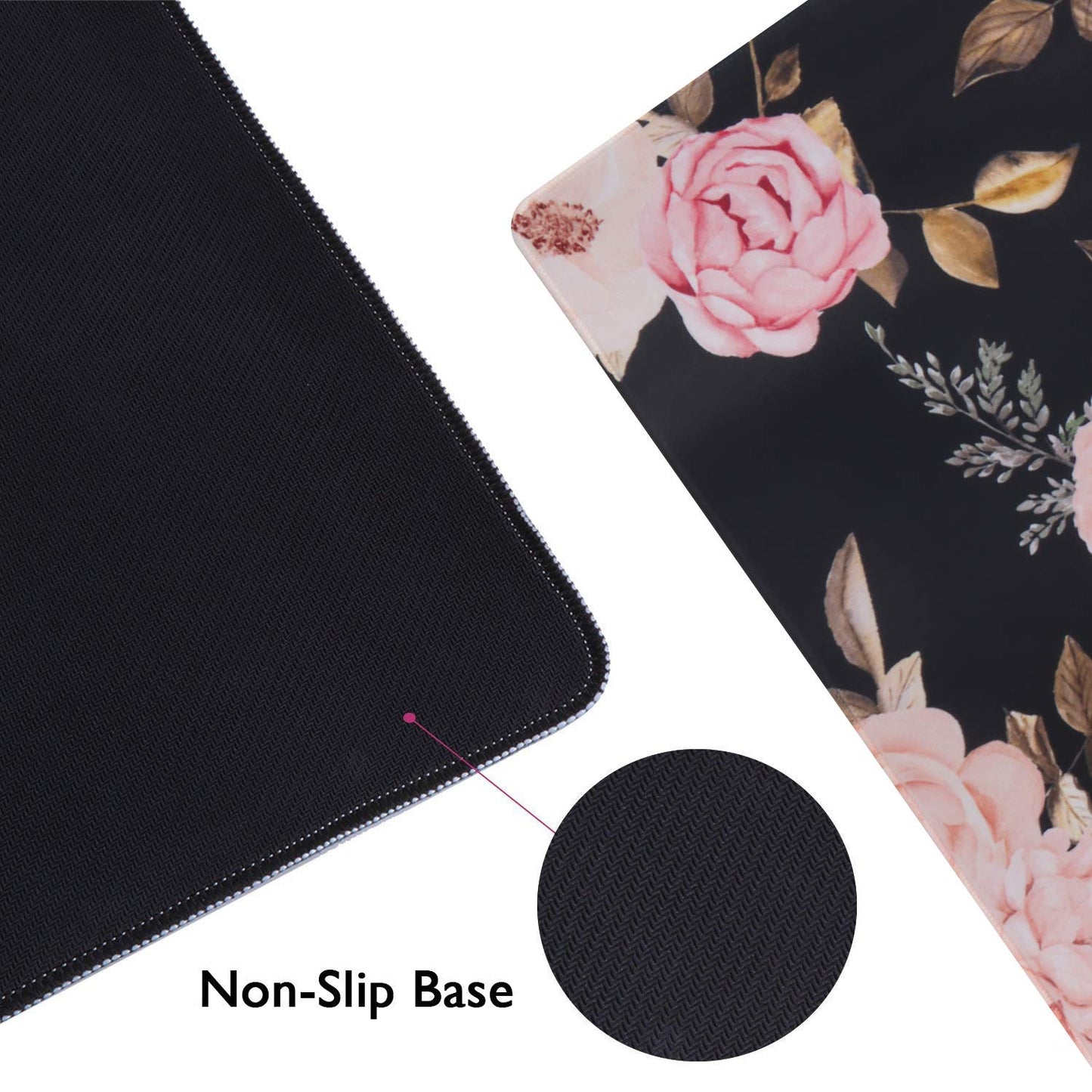 iCasso Extended Gaming Mouse Pad, Large Non-Slip Rubber Base Mousepad with Stitched Edges, Waterproof Keyboard Mouse Mat Desk Pad for Work, Game, Office, Home - Peony