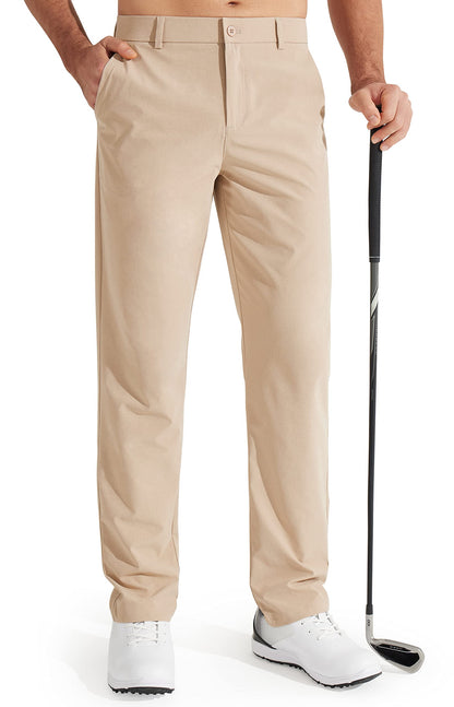 Libin Men's All Day Comfy Golf Pants Work Dress Pants 34" Quick Dry Lightweight Business Casual Trousers for Men with Pockets, Khaki, 35W x 34L