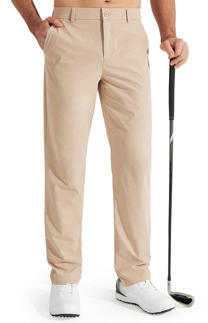 Libin Men's All Day Comfy Golf Pants Work Dress Pants 34" Quick Dry Lightweight Business Casual Trousers for Men with Pockets, Khaki, 46W x 34L