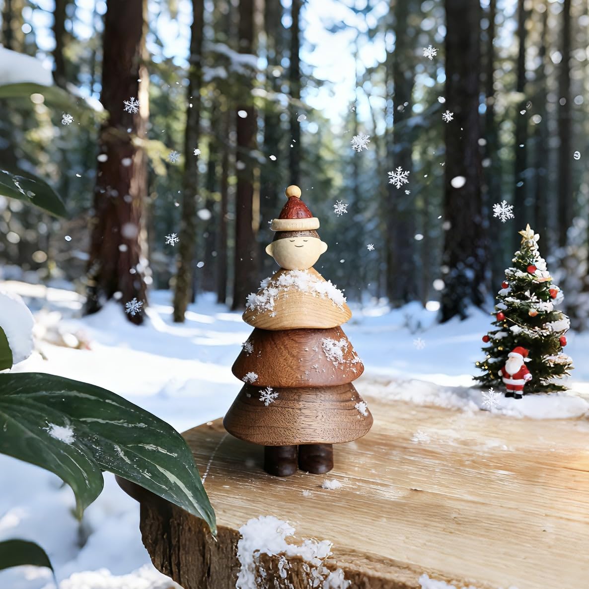 YANISM Christmas Tree Boy Figurine,Wooden Christmas Decoration,Creative Tree & Boy Design,Rustic for Her or Him,Natural Wood Christmas Home Decor