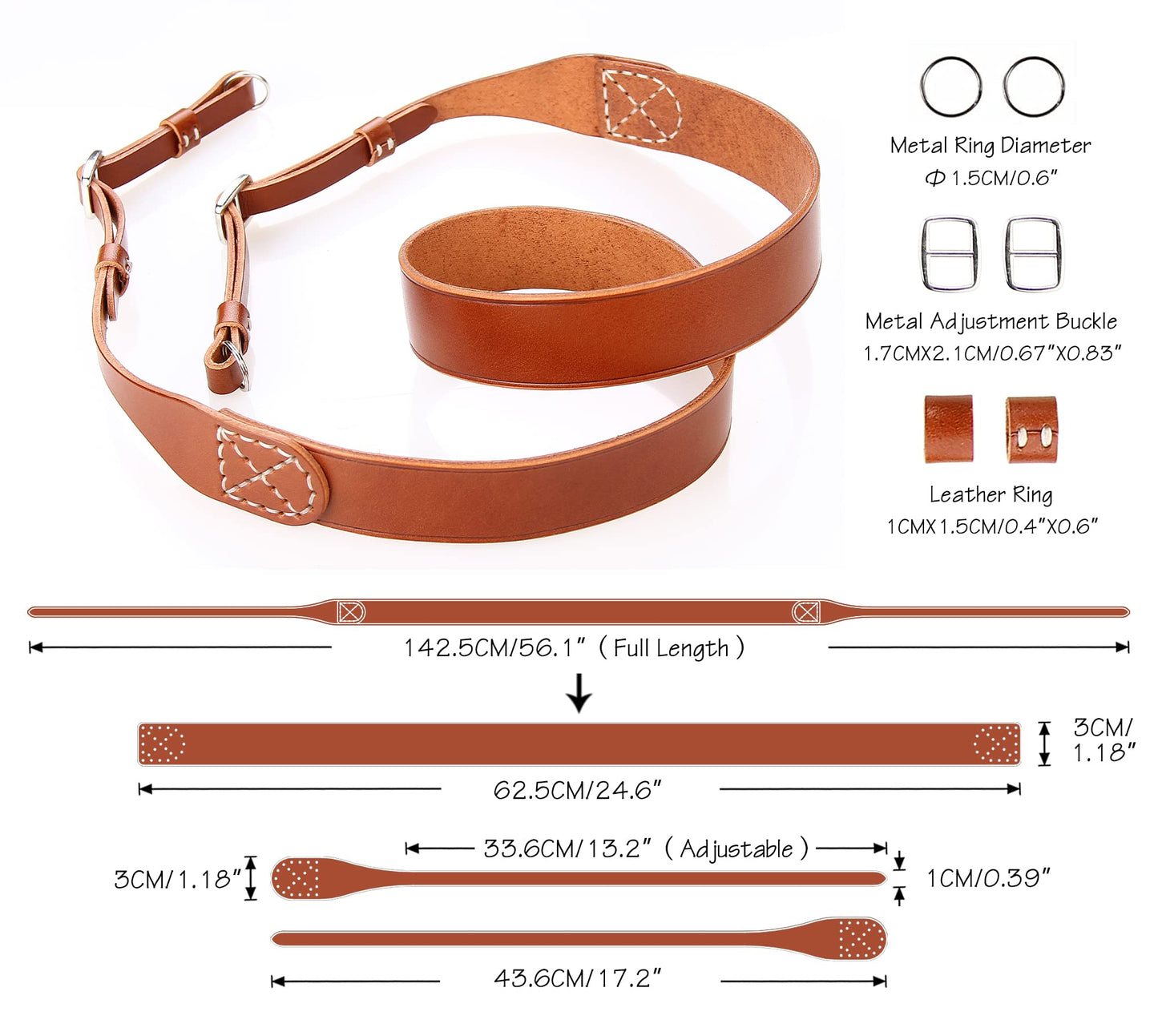 MY MEMORY Handmade Genuine Leather Camera Strap,Adjustable Camera Neck Shoulder Strap for All SLR and DSLR-Brown