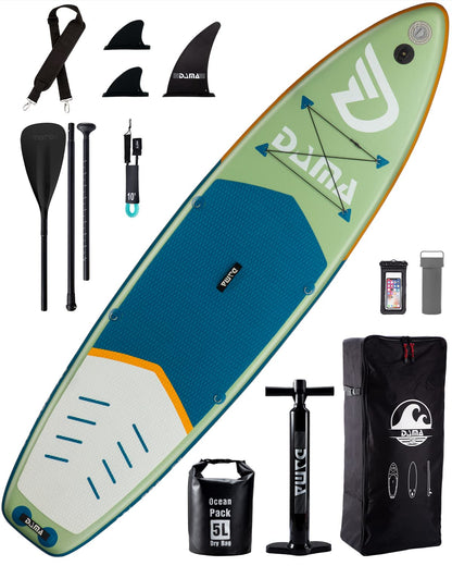 DAMA Inflatable Stand Up Paddle Board 11'x33" x6", Inflatable Yoga Board, Dry Bags, Camera Seat, Floating Paddle, Hand Pump, Board Carrier, Durable & Stable for 3 People