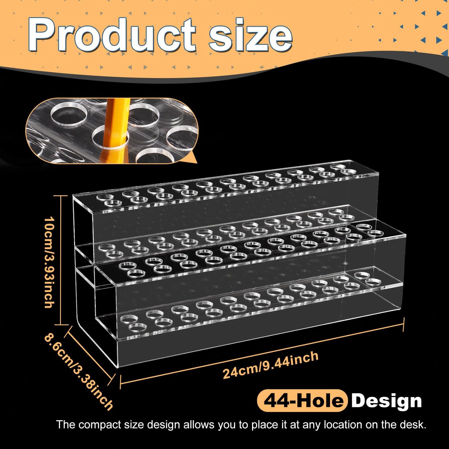 SBYURE Acrylic Pen Holder, 44-Slots Pen Display Stand Focal Pen Holder Beadable Pen Display Stand Rack Organizer for Home Office Desk School Supplies