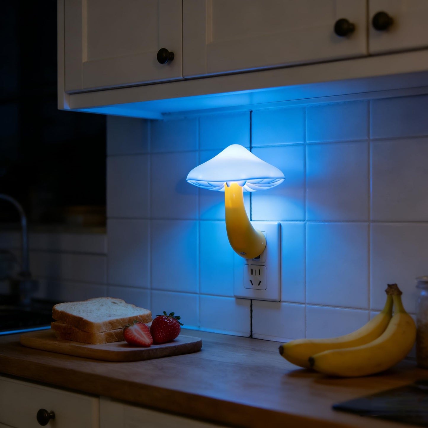 AUSAYE 4 Pack Plug in Night Light, Mushroom Light LED Nightlights for Kids, Adults, Bedroom, Bathroom,Hallway, Stairs, Kitchen Blue