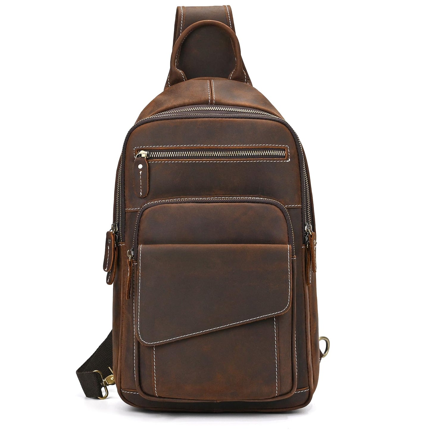 JulBean Leather Men Casual Travel Hiking Crossbody Chest Sling Bag Rig One Shoulder Strap Bag
