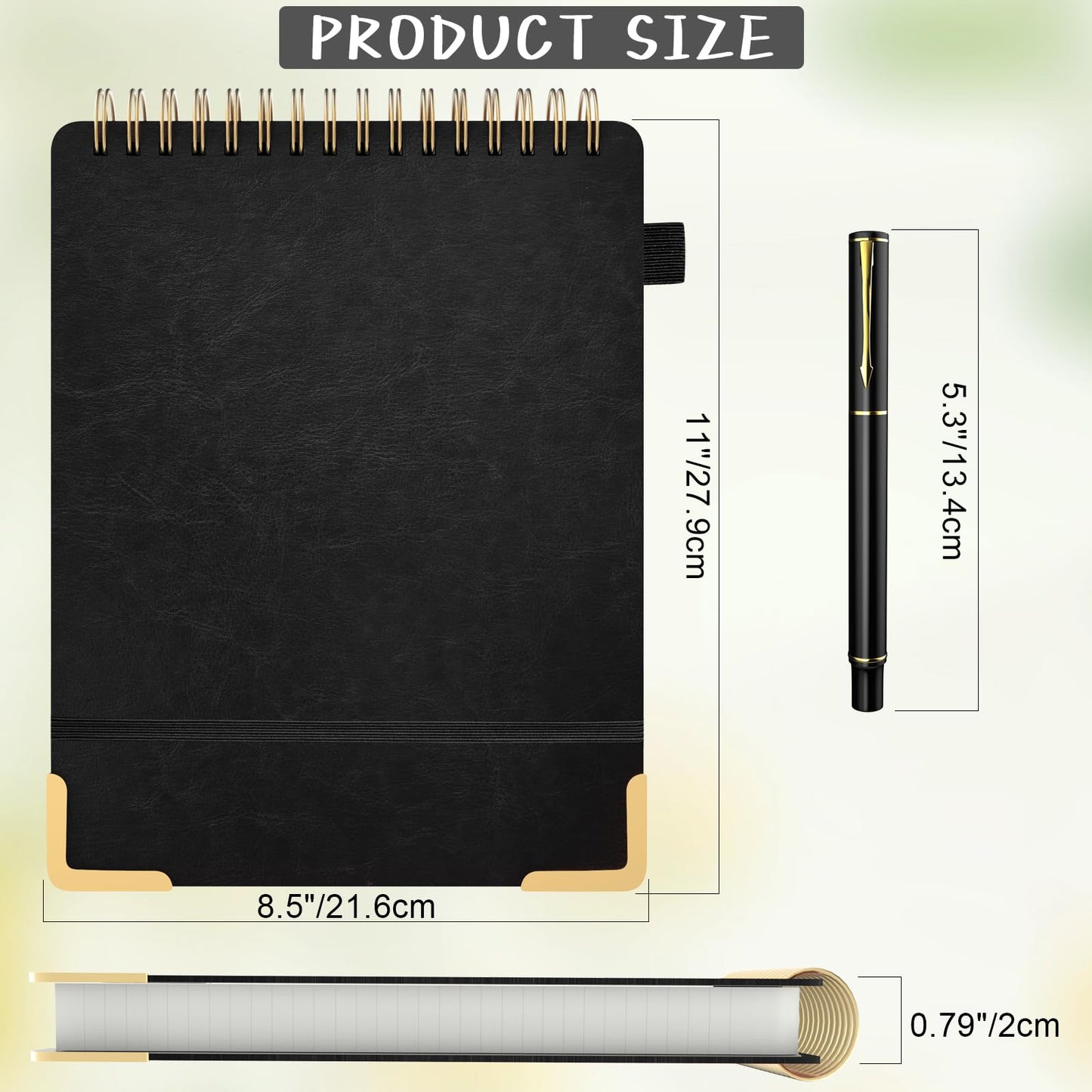 Mousbull A4 Top Spiral Notebook, Large Leather Hardcover Top Bound Steno Pads, 240 Pages 100 gsm Thick Lined Paper Left Handed Notebook Journal for Work, School, Meeting Writing - Black, 8.5" x 11"