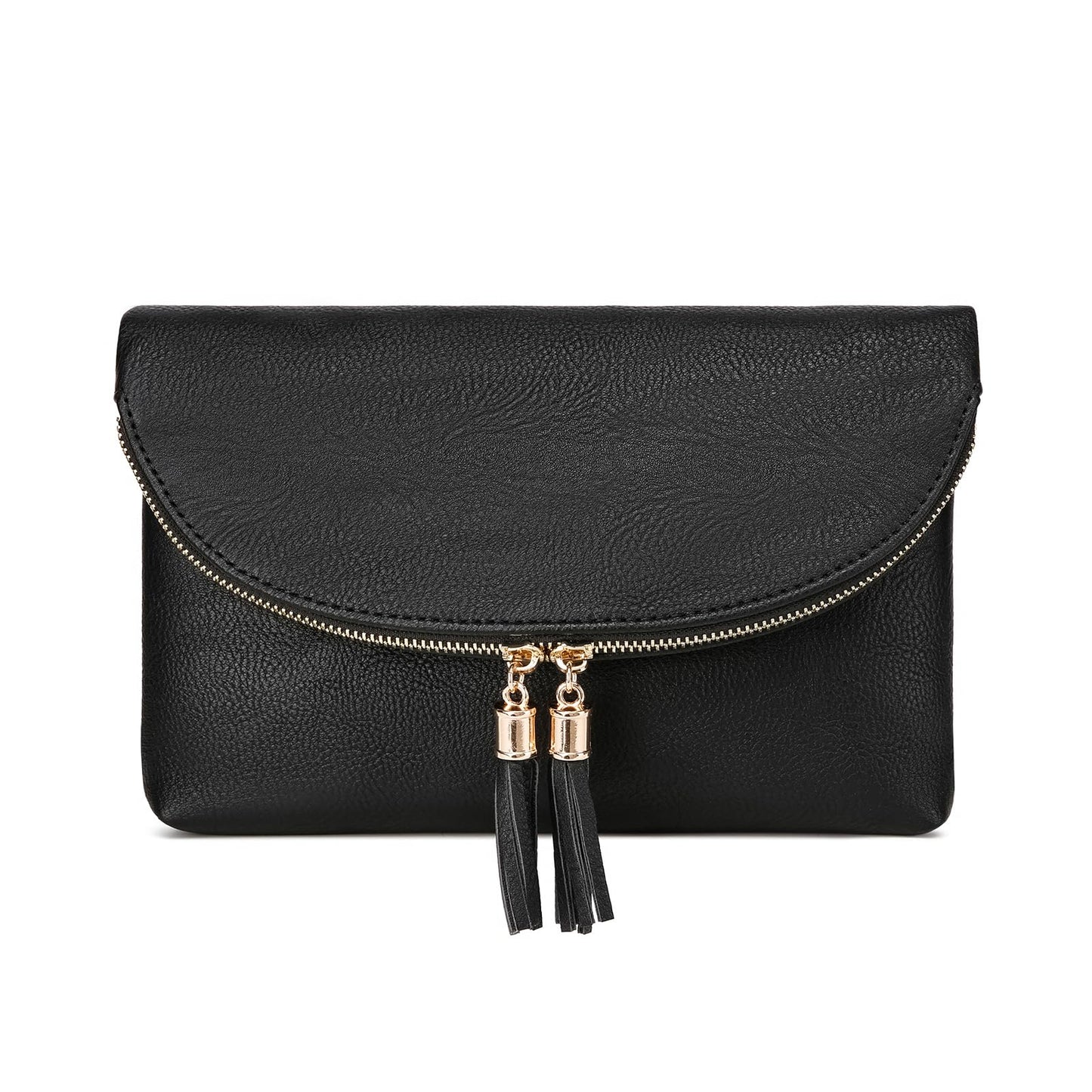 Solene Women's Envelop Clutch Crossbody Bag With Tassels Accent (WU075-Black)