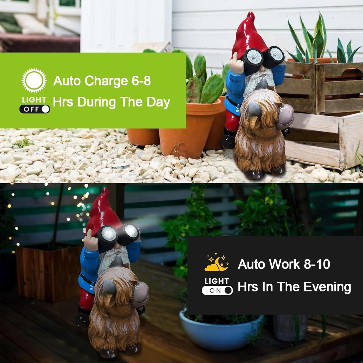 Vovkokc Christmas Gnome Decorations Statue - Garden Gnomes Solar LED Telescope Lights Sitting on Highland Cow Outdoor Patio Lawn Yard Balcony Home Decor Gnomes Gifts for Women Mom