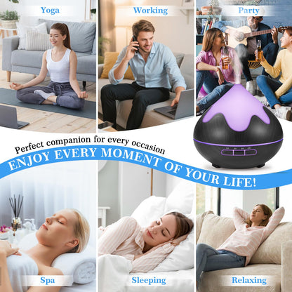 Essential Oil Diffuser for Home 500ML, Ultrasonic Large Diffuser Oil Machine with Remote Control, Aromatherapy Diffusers for Home Office Room, Aroma Diffuser with 14 Color LED & 2 Mist Mode, Brown