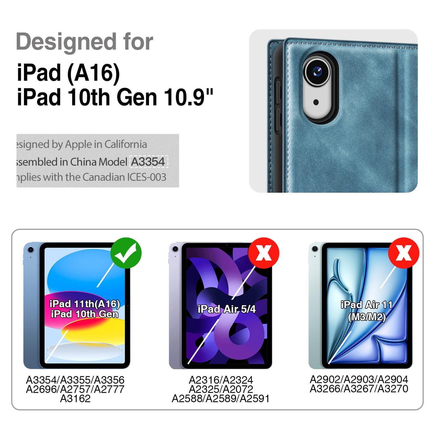 Antbox Case for iPad (A16) 11th (11'')/ 10th Generation (10.9'') High Grade Skin-Touch Vegan Leather with Built-in Pencil Holder Auto Sleep/Wake Function (Blue)