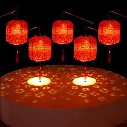 Set of 5 Paper Lanterns 6inches Chinese Japanese New Year Spring Festival Valentines Lanterns with LED Lights, Hanging Paper Lanterns for Wedding Dinner Birthday Party Decor (red)