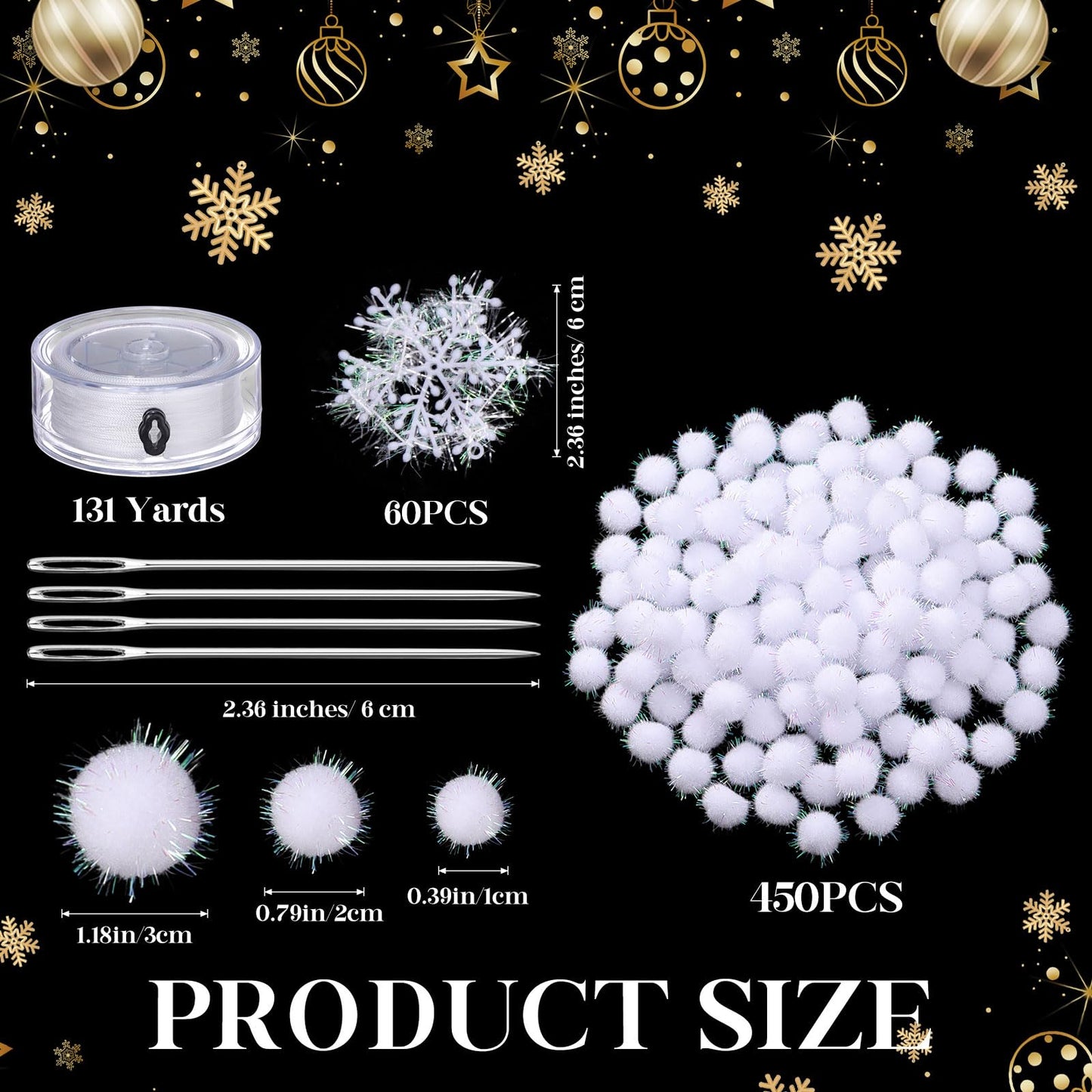 Seenelling White Ball with Snowflake Garland Winter Wonderland Party Decorations DIY Hanging Banner Ornaments Felt Snowball Pom Pom Plastic Snowflake Needles and Line