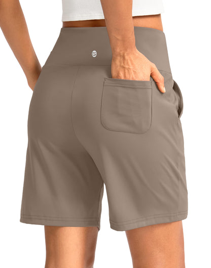 G Gradual Women's Bermuda Long Shorts with Pockets 7" High Waisted Knee Length Shorts for Women Walking Athletic Workout(Dark Grey-L7,M)
