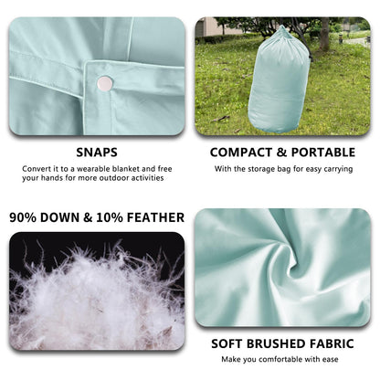 zzlamb Puffy Duck Down Camping Blanket Pale Green, Warm Outdoor Travel Blanket Indoor Down Throw 650 Fill Power, Lightweight & Portable for Couch Backpacking Stadium Airplane Picnic RV Beach, 50x77in
