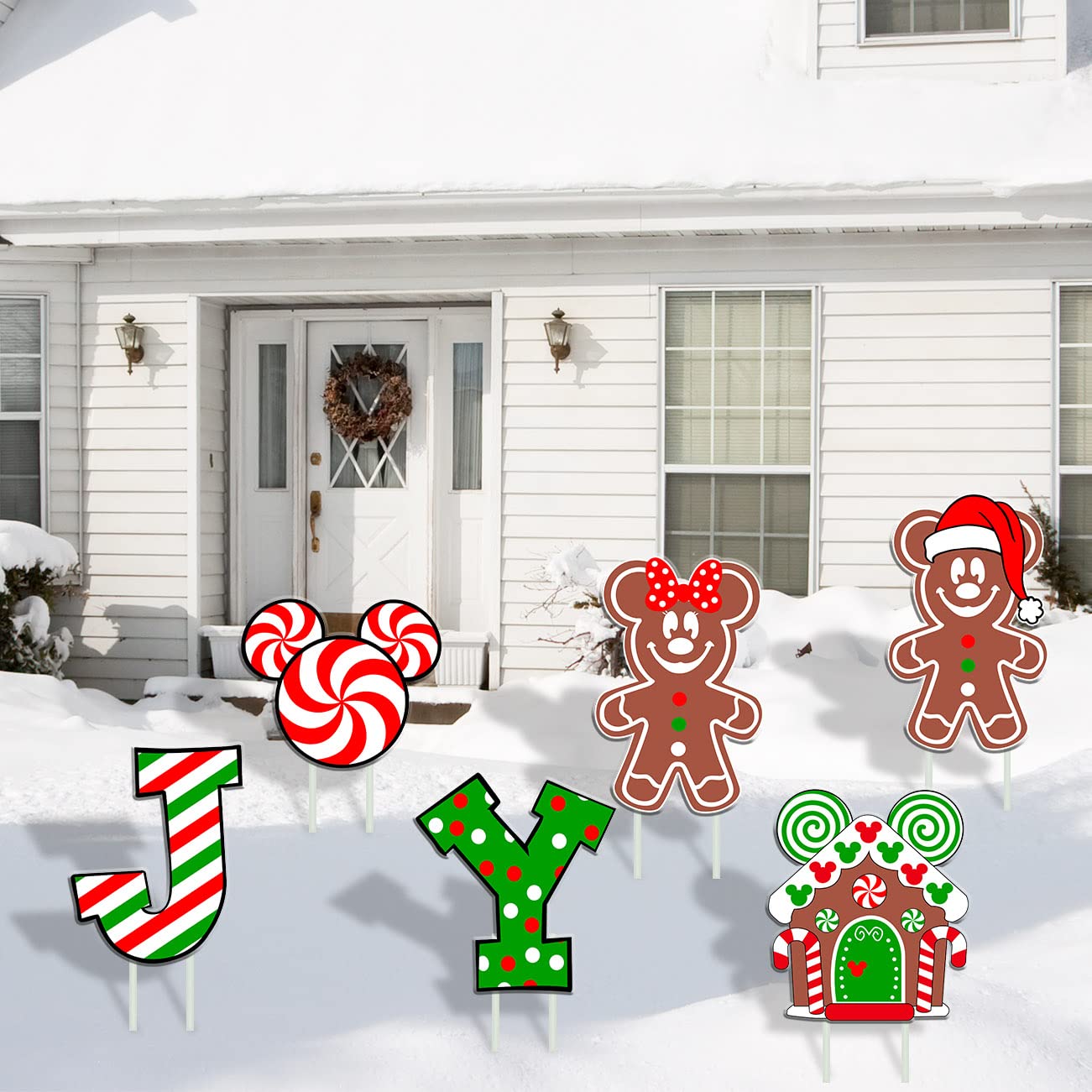 6Pcs Candy Outdoor Mouse Gingerbread Yard Signs - Candy Cane Peppermint Decorations - Waterproof Lawn Signs for Pathway Walkway Decor