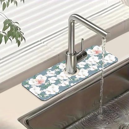 Colorful Wildflowers Kitchen Sink Splash Guard Faucet Mat White Orchid Super