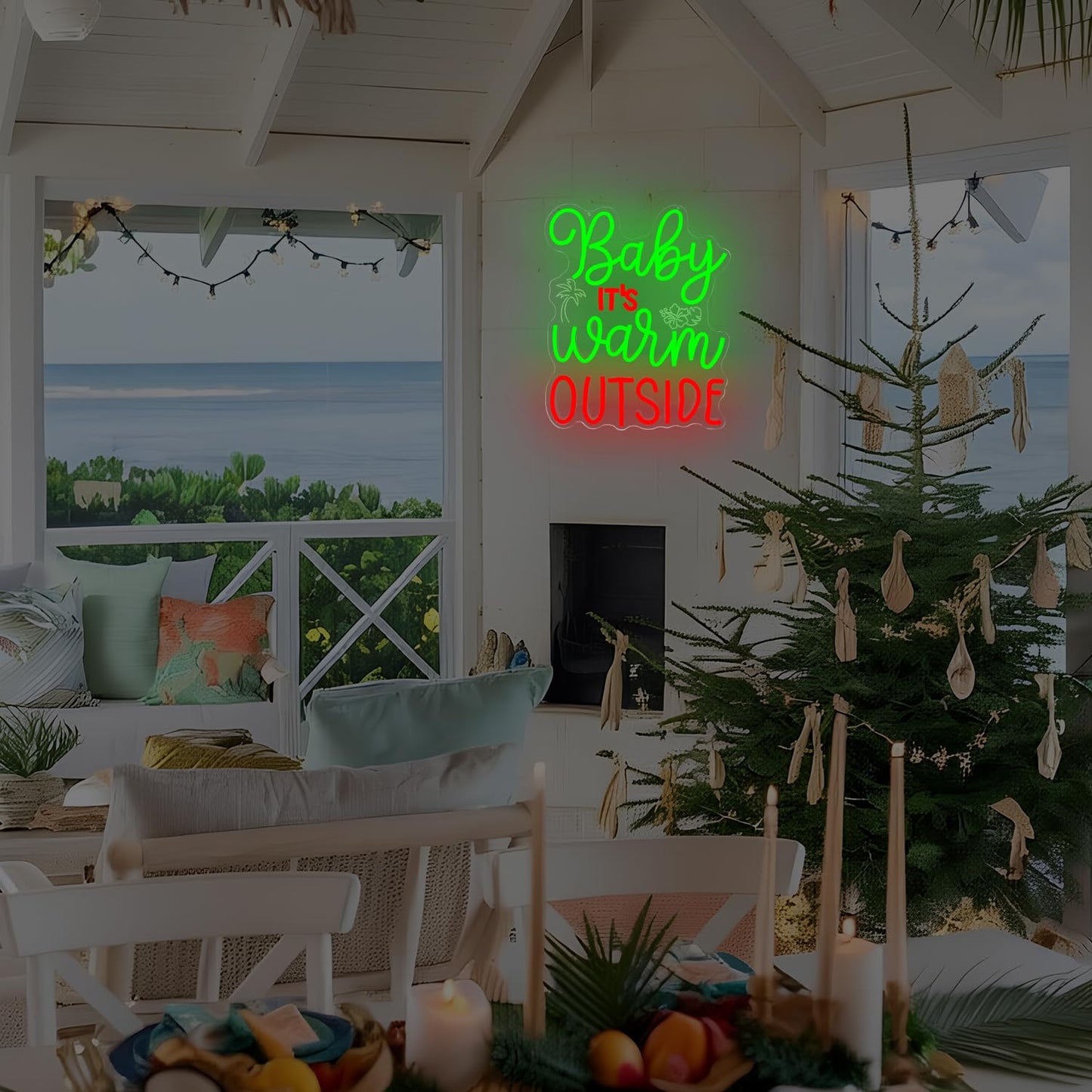 Christmas in July Neon Sign for Wall Decor Baby It’s Warm Outside Neon Sign Led Sign Dimmable Xmas Neon Light Signs Hawaiian Light Up Signs for Holiday Bar Home Summer Christmas Party Decoration
