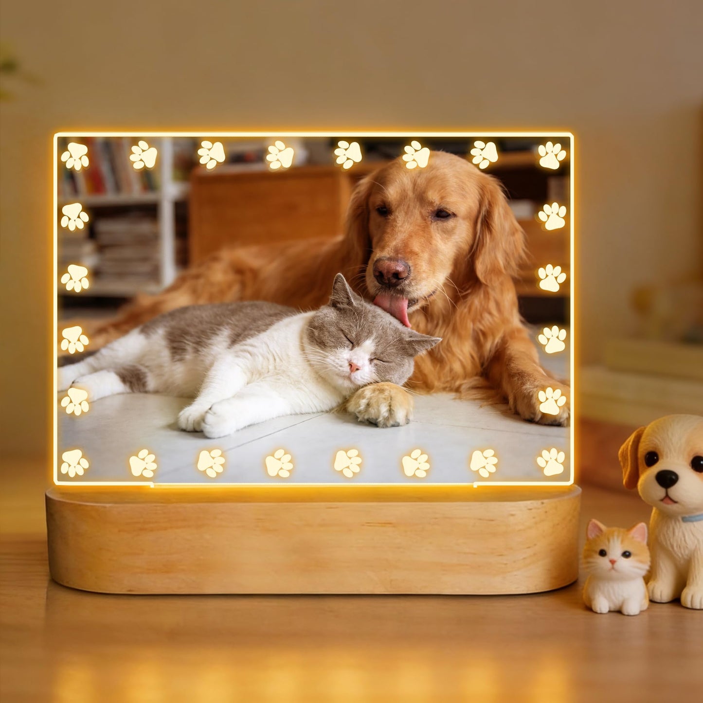 Dog Memorial Picture Frame, Dog Gifts for Pet Loss, 4x6 LED Frame Night Light with Paw Prints, Remembrance Sympathy Gift for Cat Owner Pet Lover, Personalized Home Bedroom Tabletop Decor Keepsake Lamp