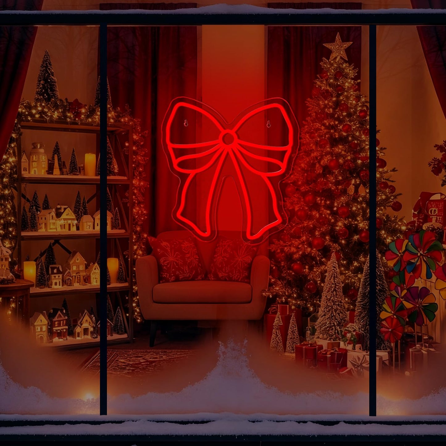 Xuhal Christmas Bow Neon Sign LED Red Bow Light up Sign Christmas Neon Light USB Powered Acrylic Home Wall Decor for Xmas Party Bedroom Living Room Cafe Bar Outdoor Decorations
