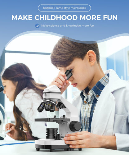 PalliPartners Compound Microscope for Adults & Kids - 100X-2000X High-Power Biological Microscope for Students, School Lab & Home Education, with Slides Set & Phone Adapter (White)