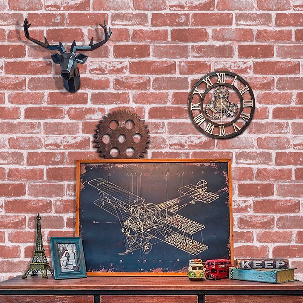 Timeet Textured 3D Brick Wallpaper Peel and Stick Wallpaper 17.7"×197" Self Adhesive Wallpaper Faux Brick Wallpaper Removable Wall Paper Home Living Room Halloween Christmas Decor DIY Red