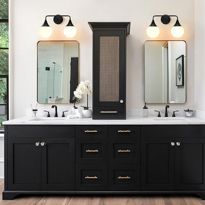 Bathroom Vanity Light Fixtures: 2 Lights Mid Century Farmhouse Bathroom Lighting Fixtures Over Mirror - Matte Black Wall Sconces with Frosted Globe Glass for Hallway Restroom