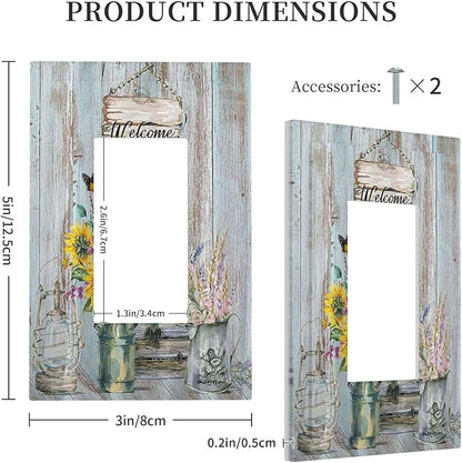 Sunflower Vintage Barn Wooden Single Rocker Light Switch Covers Sun floral 1 Gang Outlet Cover Wall Plate Decorative GFCI Switchplate Faceplate Farmhouse Home Livingroom Decor