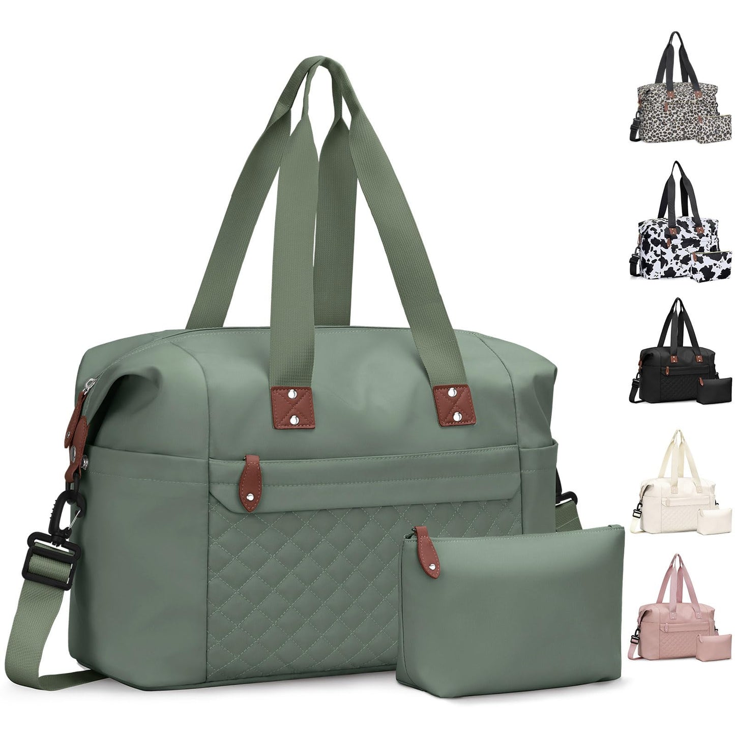 Pritent Travel Duffle Bag, Waterproof Weekender Overnight Hospital Bags for Women Men with Toiletry Bag Lightweight Personal Item Duffle Gym Bag for Travel, Airplanes, Sports(Green, Medium)