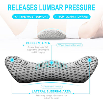Lumbar Support Pillow - Memory Foam for Low Back Pain Relief, Ergonomic Streamline Car Seat, Office Chair, Recliner and Bed (Upgrade Gray)