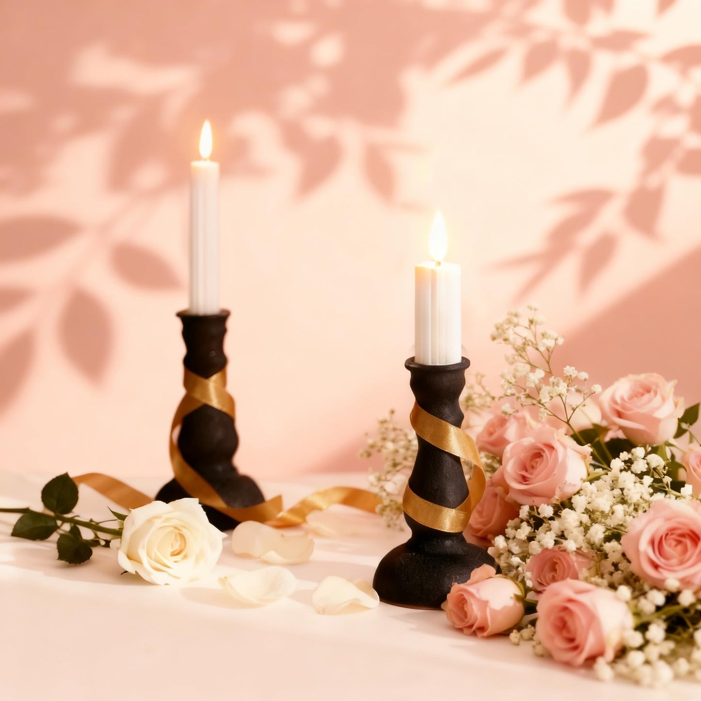 Aroparc Flickering Flameless Battery Operated LED Candles,Realistic All-Metal Candle Lights No-Melted, Room Decor, Home Decor - Matte 2pcs 1 Tall+1 Short