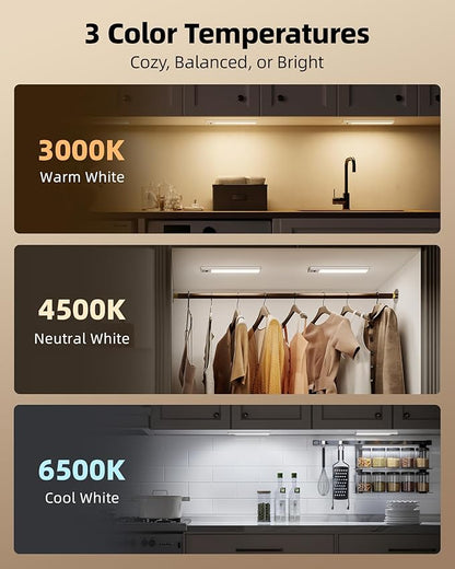 EZVALO 5 Pack Under Cabinet Lighting, 3200mAh Rechargeable Motion Sensor Light, 12inch Magnetic Closet Lights with Dimmable & 3 Color Temps, Wireless Motion Activated Lights with Remote for Kitchen
