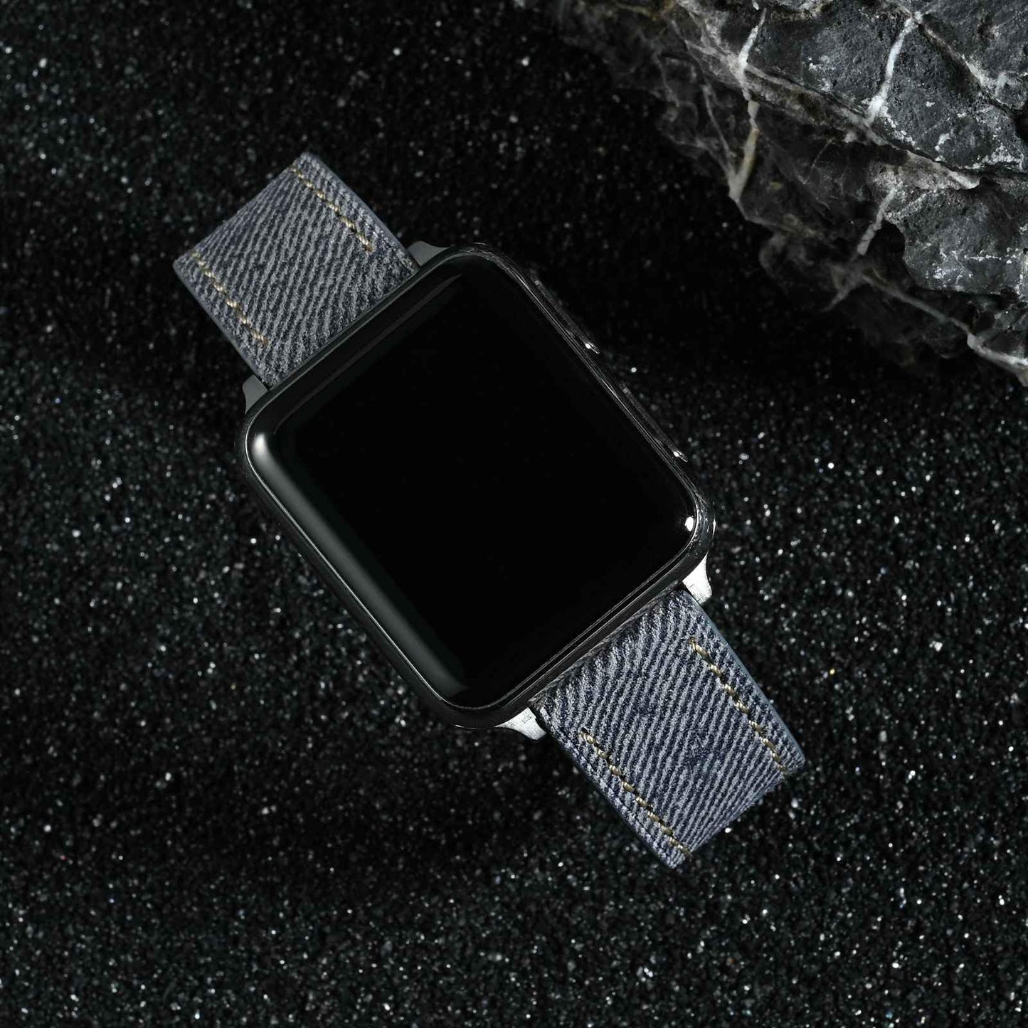 WOCCI 18mm Watch Band, Italian Leather, Denim Pattern, Black Buckle (Ash Blue)