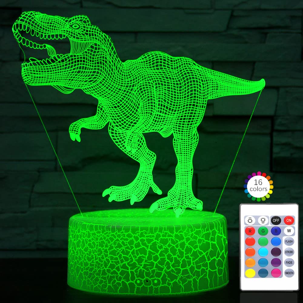 i-CHONY Dinosaur Night Light, 3D Illusion Lamp, 16 Colors