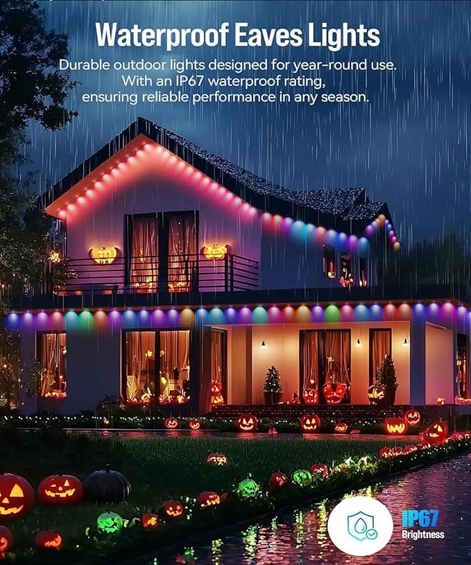 Permanent Outdoor Lights for House, 300ft Smart RGB LED Lights Outside with 16 Million DIY Colors, IP67 Waterproof Eternity Eaves Lighting for Christmas Halloween Holiday Daily Decorations