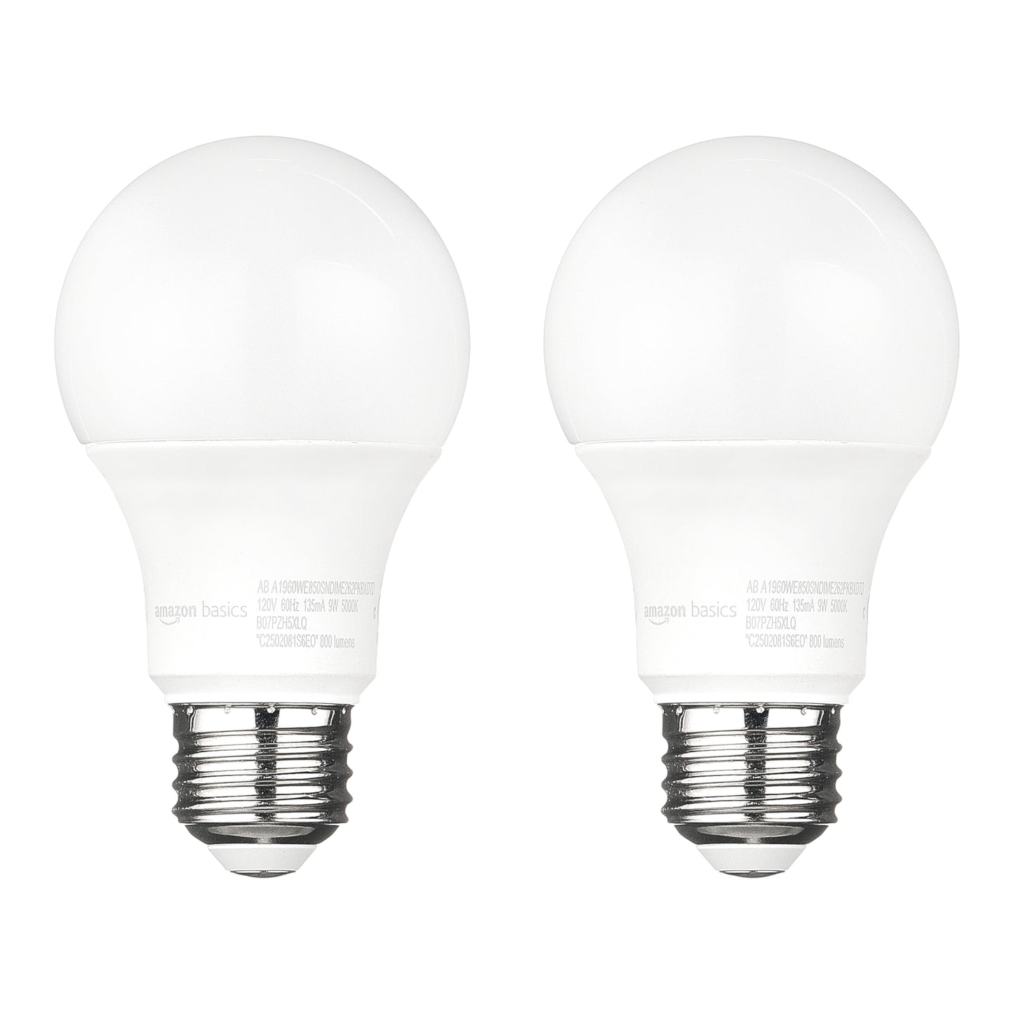Amazon Basics A19 Dusk to Dawn Sensor LED Outdoor Light Bulb, 60W Equivalent, Energy-Efficient 9W, Daylight 5000K, E26 Base, 10,000 Hours, 2 Count (Pack of 1)