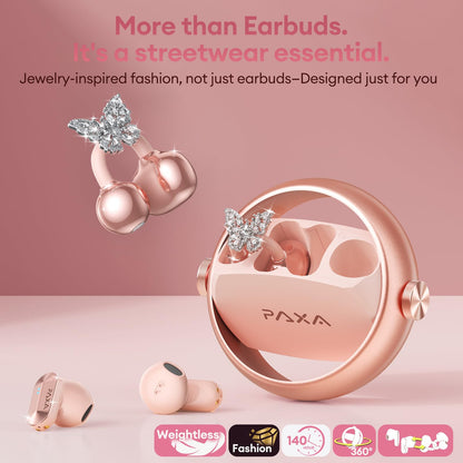 PAXA 3 in 1 Ctbuds Stylish Jewelry-Style Clip on Open Ear Headphones Wireless Earbuds, Instant Earring Mode, Ultra-Long 140H Play, Bluetooth 6.0, All-Day Wear for Work Fitness Daily Use, Rose Gold