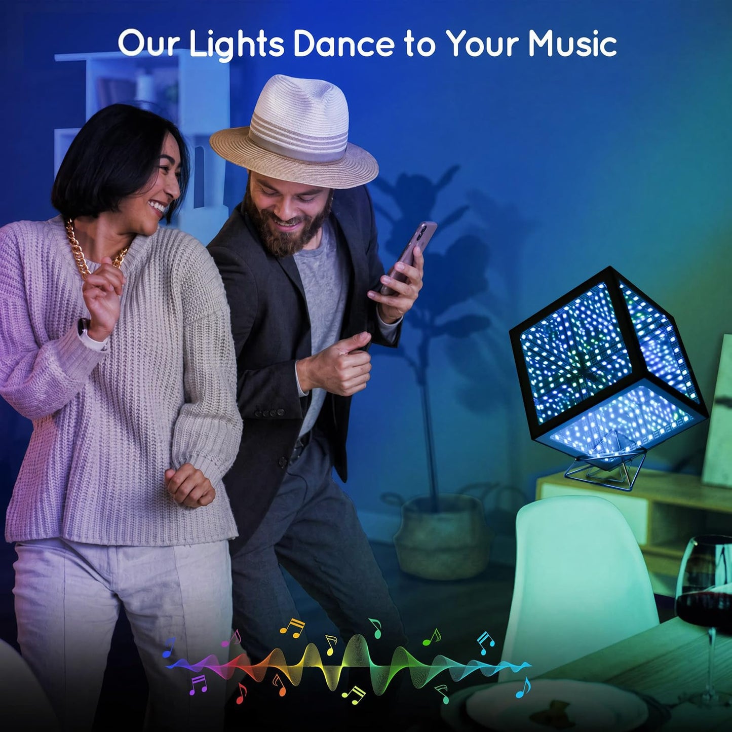 Heepulor Infinity Mirror Hyper Cube Table Lamp, Desk Art Night Light, Color-Changing Music-Sync APP-Controlled Ambient Light for Gaming, Party, Home, Gift (8.2 Inches)