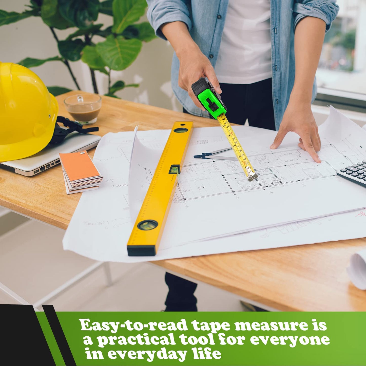 Yunsailing 15 Pack Tape Measure Bulk 16 Feet Retractable Measuring Tape Small Measure Easy Read with Fractions 1/8 Measurement(Green)